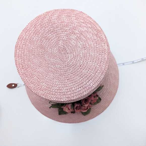 Holt Renfrew Pink Straw Hat Floral Vintage - Picture 6 of 8
